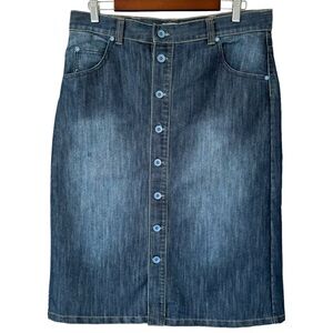 Anthropologie Jackpot Midi Denim Skirt Button Front Women's Large